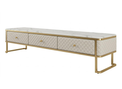 Modernes Weißes TV Sideboard Kunstleder Marmoroptik Wohnzimmer 200x40x42