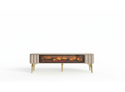 Modernes Beige TV Sideboard Kaminimitat Metall Wohnzimmer Möbel Design