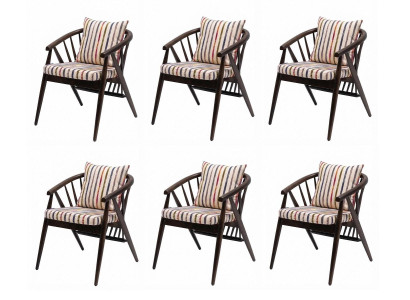 6 Esszimmerstühle Braun Beige Gepolstert Armlehnen Retro Boho Century