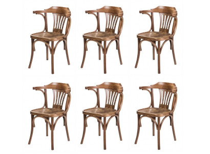 6 Esszimmerstühle Braun Holz Armlehnen Klassisch Vintage Bistro Design