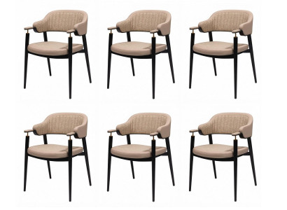 6x Esszimmerstuhl Beige Bouclé Armlehnen Schwarz Modern Luxury Design
