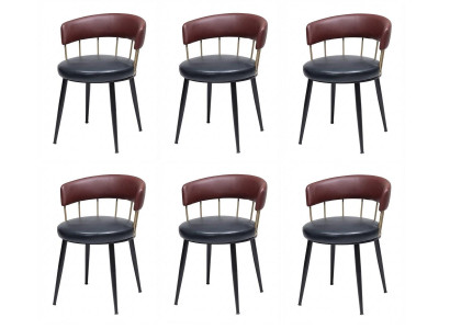6 Esszimmerstühle Bordeaux Schwarz Gold Gepolstert Metall Art Déco