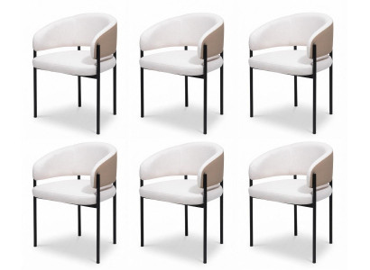 6x Esszimmerstühle Metall Weiß Gepolstert Armlehnen Modern Luxury