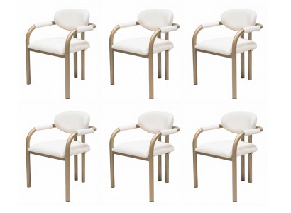 6x Esszimmerstühle Creme Beige Gepolstert Armlehnen Champagner Modern