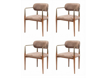4 Esszimmerstühle Gepolstert Holz Metall Armlehnen Modern Elegant