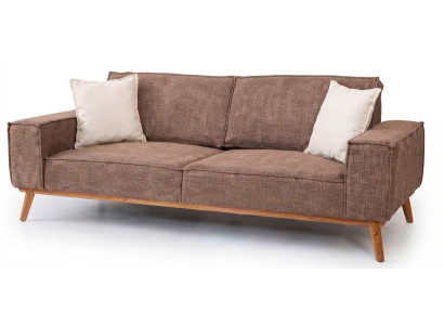 Stilvolles Dreisitzer Sofa Braun Holzrahmen Weichpolsterung