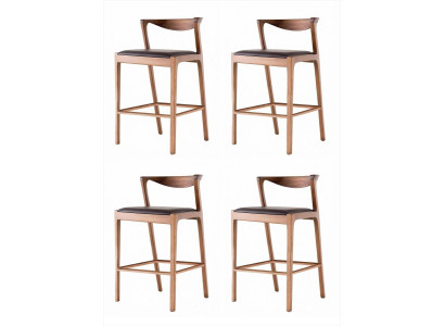 4x Barhocker Braun Holz Gepolstert Rückenlehne Zeitlos Modern Design