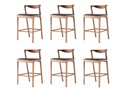 6er-Set Barhocker Holz Braun Gepolstert Rückenlehne Mid-Century Modern