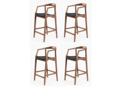 4er-Set Barhocker Holz Braun Schwarz Gepolstert Armlehnen Design Leder