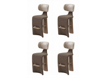 4er-Set Barhocker Braun Beige Gepolstert Holz Modern Designer Stil