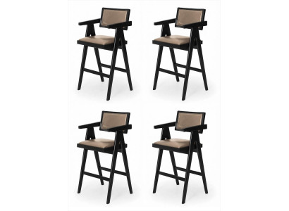 4er-Set Barhocker Schwarz Beige Gepolstert Armlehnen Leder Modern