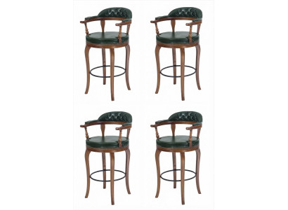 4er-Set Barhocker Grün Leder Holz Armlehnen Chesterfield Klassisch