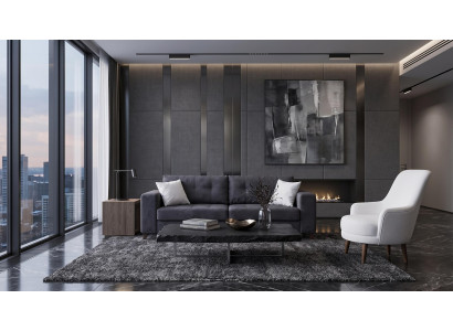 Stilvolles Wohnzimmer Set Dreisitzer Sofa Sessel Grau Komfort