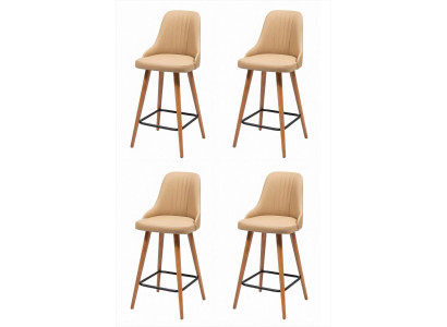 4er-Set Barhocker Beige Leder Holzbeine Schwarz Modern Skandinavisch