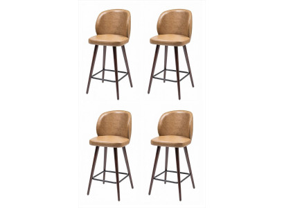 4er-Set Barhocker Dunkelbraun Leder Schwarz Holzbeine Modern Vintage