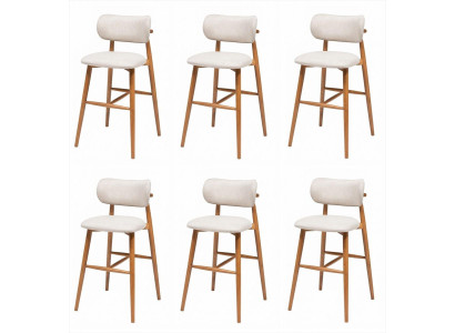 6er-Set Barhocker Beige Creme Gepolstert Holz Skandinavisch Modern