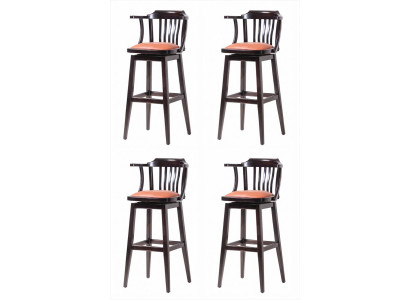 4er-Set Barhocker Dunkelbraun Holz Gepolstert Armlehnen Klassisch
