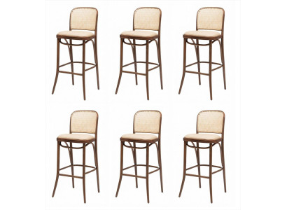 6x Barhocker Braun Beige Rattan Wiener Geflecht Retro Bistro Design
