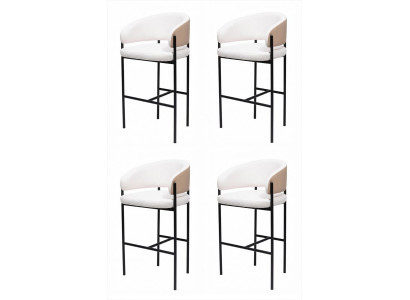 4x Barhocker Creme Weiß Bouclé Schwarz Metall Gepolstert Modern Design
