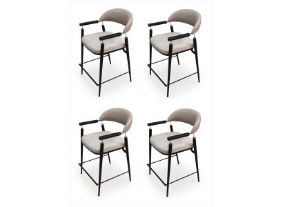 4x Barhocker Grau Gepolstert Armlehnen Schwarz Metall Modern Design
