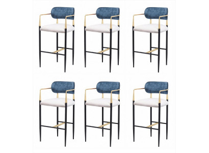 6x Barhocker Blau Grau Gepolstert Armlehnen Schwarz Modern Elegant