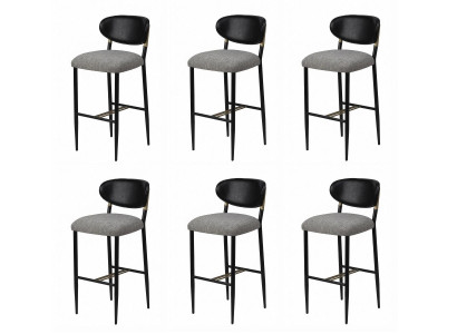 6x Barhocker Grau Schwarz Gepolstert Metall Fußstütze Modern Design