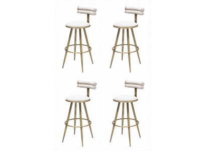 4x Barhocker Weiß Gold Gepolstert Leder Design Metall Fußstütze Modern