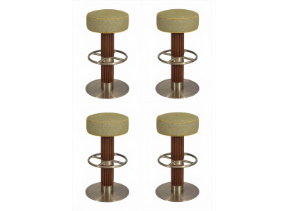 4x Barhocker Grün Gold Gepolstert Textil Metall Fußring Modern Design