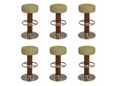 6x Barhocker Grün Gold Gepolstert Textil Metall Fußring Modern Design