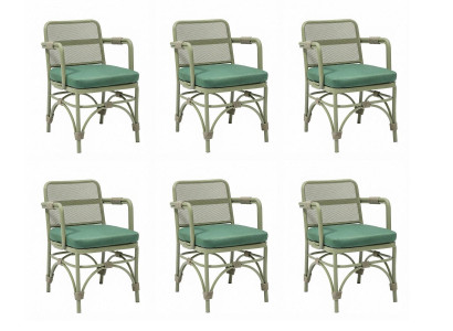 6x Gartenstuhl Armlehnstuhl Set Metall Textil Outdoor Stühle Modern