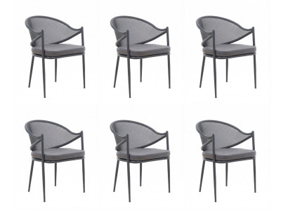 6x Stühle Grau Gepolstert Textil Metall Armlehnen Rückenlehne Modern
