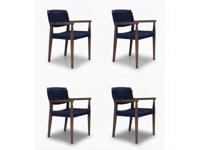 4x Stühle Blau Braun Holz Textil Armlehnen Rückenlehne Modern Design