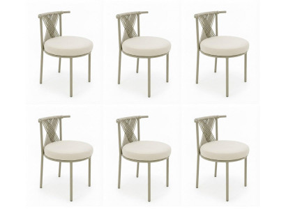 6x Esszimmerstühle Beige Modern Textil Metall Stühle Geflecht Polster