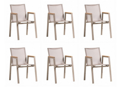 6x Stühle Beige Textil Metall Holz Armlehnen Gepolstert Modern Design