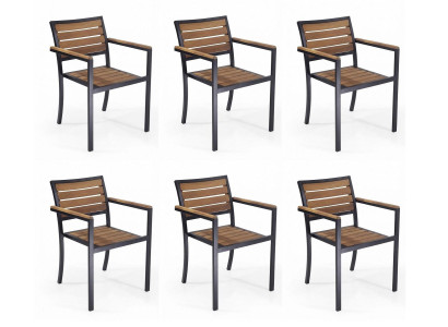 6x Stühle Braun Schwarz Holz Metall Armlehnen Garten Esszimmer Modern