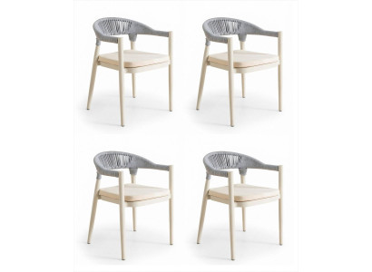 4x Moderne Stühle Beige Grau Textil Esszimmerstuhl Polsterstuhl Set