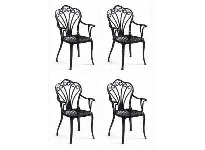 4x Schwarze Metallstühle mit Armlehnen Garten Esszimmer Design Modern