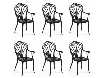 6x Schwarze Metallstühle Armlehnen Garten Esszimmer Design Modern Set