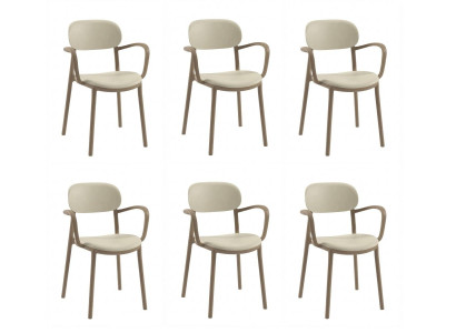 6x Stühle Beige Polypropylen Textil Armlehnen Esszimmerstuhl Modern