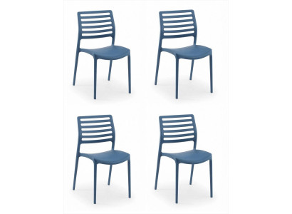 4x Stühle Blau Polypropylen Lamellen Design Modern Esszimmer Garten