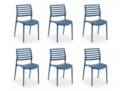 6x Stühle Blau Polypropylen Lamellen Design Modern Esszimmer Garten