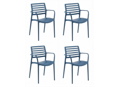 4x Stühle Blau Polypropylen Armlehnen Esszimmerstuhl Modern Stil Set