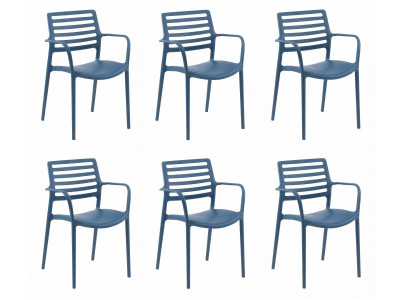 6x Stühle Blau Polypropylen Armlehnen Esszimmerstuhl Modern Design Set