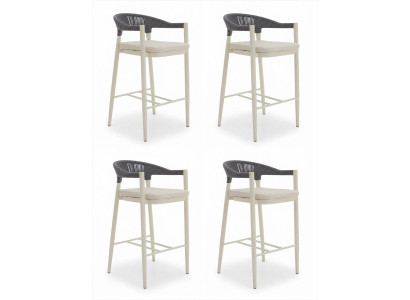 4x Barhocker Beige Grau Modern Holzgestell Geflochtene Rückenlehne