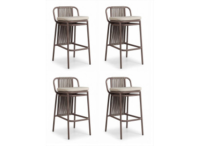 4x Barhocker Metallgestell Braun Beige Polster Seilbespannung Modern