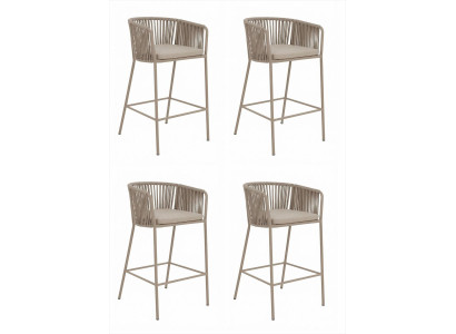 4x Barhocker Beige Metallgestell Seilgeflecht Polster Modern Design