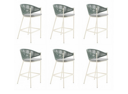 6x Barhocker Grau Weiß Textil Geflecht Metallgestell Modern Design