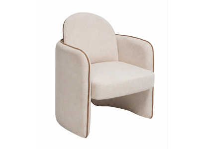 Loungesessel Beige Boucle Holz Modern Polstersessel Designer Stoff