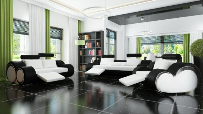 Sofa Polster 3+2 Sitz Designer Sofa Ledersofa Farbwahl Couch Garnitur Schwarz