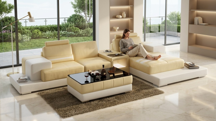 Ledersofa Couch Wohnlandschaft Ecksofa Eck Garnitur Design Modern Sofa L6004D